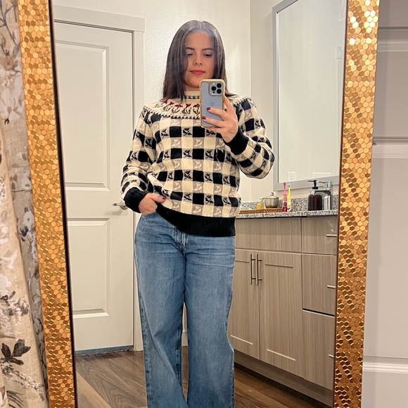 Vintage Checkered Floral Wool Coquette Pullover Sweater - Picture 5 of 10